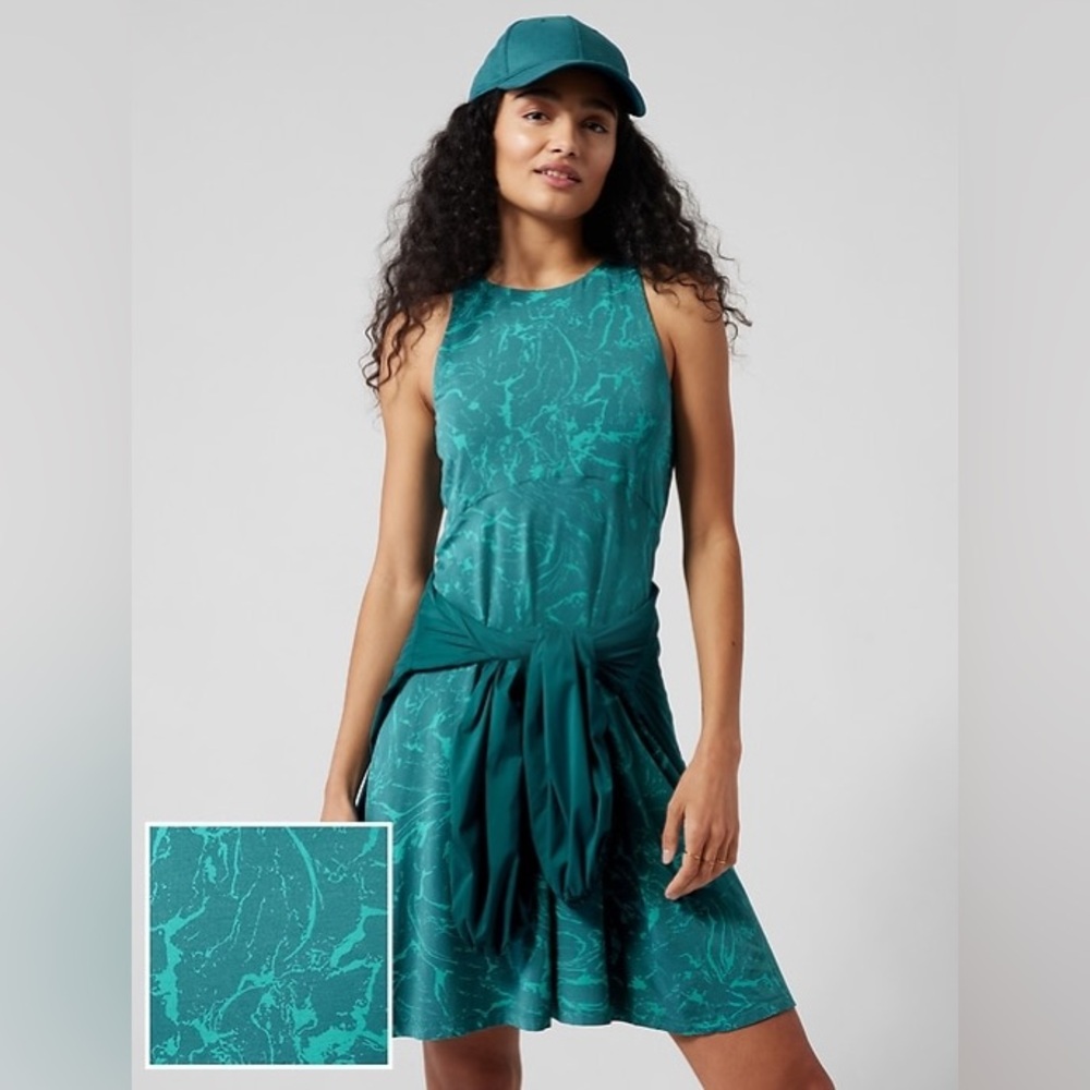 NWT ATHLETA Santorini Thera Printed Dress Small Petite Ripple Marble Borealis